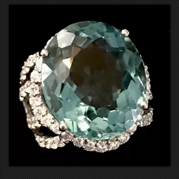 AQUA BLUE AQUAMARINE 16.80 CT.SAPP 925S RING SZ 7 NEW - Picture 5 of 10